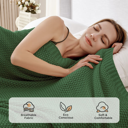 Joydeco Chunky Cable Knit Throw Blanket, Lightweight 100% Cotton Soft Cozy Throw Twin Blanket for Couch Bed and Sofa, Rustic Breathable Farmhouse Blanket Gift for Women Men