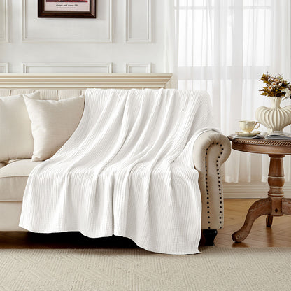 Joydeco 100% Cotton Muslin Throw Blanket for Couch Bed and Sofa, 4-Layer Lightweight and Breathable Soft Gauze Blanket for All Season, Luxury Throws Cotton Blanket Gift