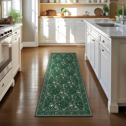 Joydeco Floral Washable Runner Rug for Kitchen, Forest Hallway Non Slip, Boho Botanical Ultra-Thin Soft Indoor Floor Throw Carpet for Bathroom Entryway Foyer