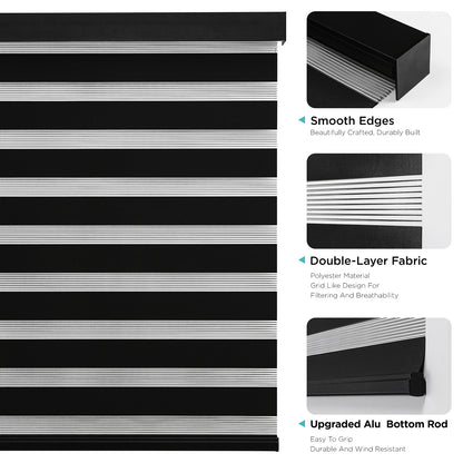 Joydeco Cordless Zebra Blinds (Pro), Dual Layer Light Control Zebra Blinds for Windows, Light-Proof Aluminum Cover, Free-Stop Roller Shades for Home & Office