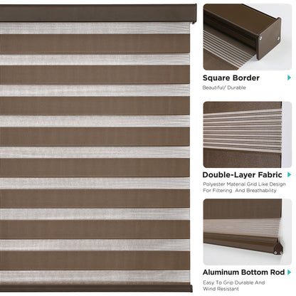 Joydeco Cordless Zebra Blinds for Windows, Dual Layer Light Control Window Blinds with Light-Proof Aluminum Cover, Free-Stop Roller Shades for Home & Office