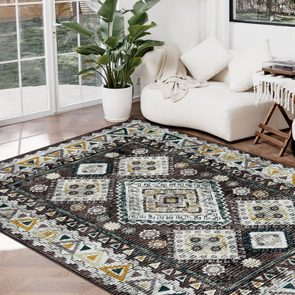 Joydeco Living Room Rug, Non Slip Machine Washable Vintage Runner Rug, Low Pile Lightweight Chenille Print Rugs for Entryway, Hallway, Bedroom, Kitchen and Corridor