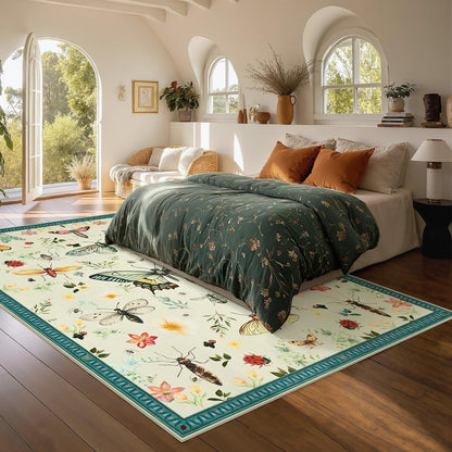 Joydeco Insect Bathroom Rugs Non Slip Washable, Floral Kitchen Rugs Non Slip, Soft Low-Pile Ultra Thin Boho Indoor Floor Throw Carpet for Entryway Bedroom Laundry Entrance