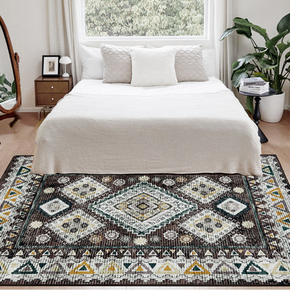 Joydeco Living Room Rug, Non Slip Machine Washable Vintage Runner Rug, Low Pile Lightweight Chenille Print Rugs for Entryway, Hallway, Bedroom, Kitchen and Corridor