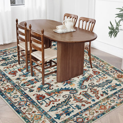 Joydeco Runner Rug Non Slip Machine Washable Vintage Rug, Low Pile Non Slip Chenille Print Rugs for Living Room, Entryway, Bedroom, Kitchen and Corridor, Bathroom