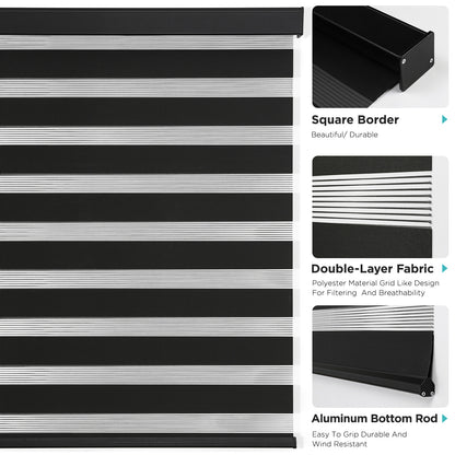 Joydeco Cordless Zebra Blinds for Windows, Dual Layer Light Control Window Blinds with Light-Proof Aluminum Cover, Free-Stop Roller Shades for Home & Office