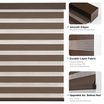 Joydeco Cordless Zebra Blinds (Pro), Dual Layer Light Control Zebra Blinds for Windows, Light-Proof Aluminum Cover, Free-Stop Roller Shades for Home & Office