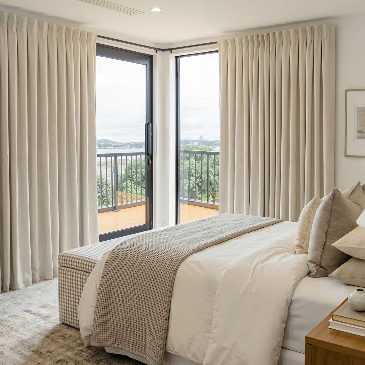 Everly heavyweight chenille room darkening curtains in beige.