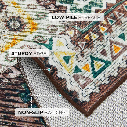 Joydeco Living Room Rug, Non Slip Machine Washable Vintage Runner Rug, Low Pile Lightweight Chenille Print Rugs for Entryway, Hallway, Bedroom, Kitchen and Corridor