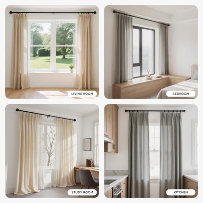 Joydeco Matte Black Adjustable Curtain Rod 32 to 120 Inches - 1 Inch Diameter Heavy Duty Rod for Sliding Doors, Patio & Outdoor