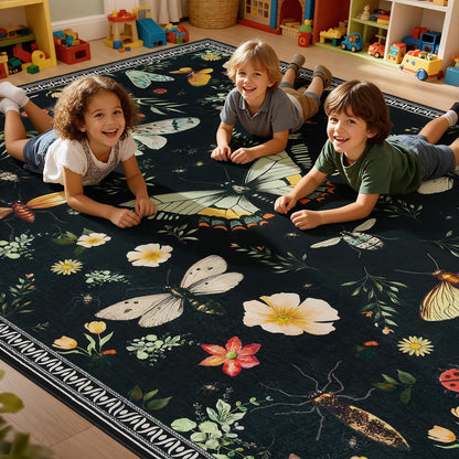 Joydeco Insect Bathroom Rugs Non Slip Washable, Floral Kitchen Rugs Non Slip, Soft Low-Pile Ultra Thin Boho Indoor Floor Throw Carpet for Entryway Bedroom Laundry Entrance