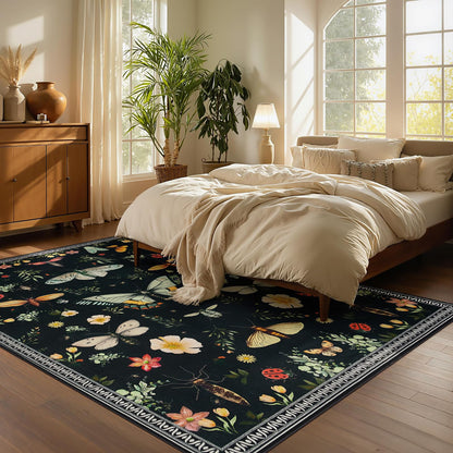 Joydeco Insect Bathroom Rugs Non Slip Washable, Floral Kitchen Rugs Non Slip, Soft Low-Pile Ultra Thin Boho Indoor Floor Throw Carpet for Entryway Bedroom Laundry Entrance