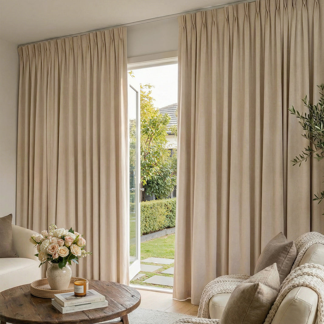 Cortinas Joydeco de lino personalizadas con solapa trasera y bolsillo para barra