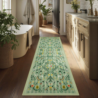 Joydeco Insect Washable Bathroom Rug, Botanical Kitchen Runner Rug Non Slip, Boho Ultra-Thin Soft Indoor Floor Carpet Runners for Hallways Entryway Entrance Laundry