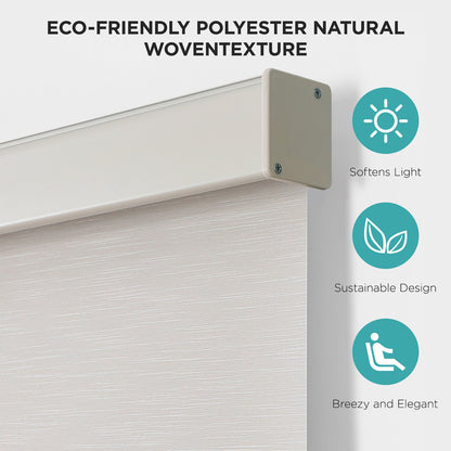 Joydeco 100% Blackout Roller Shades Cordless Blinds for Windows, Free-Stop Shades, UV Protection, Natural Woven Blinds for Home and Office, Light-Proof Aluminum Cover