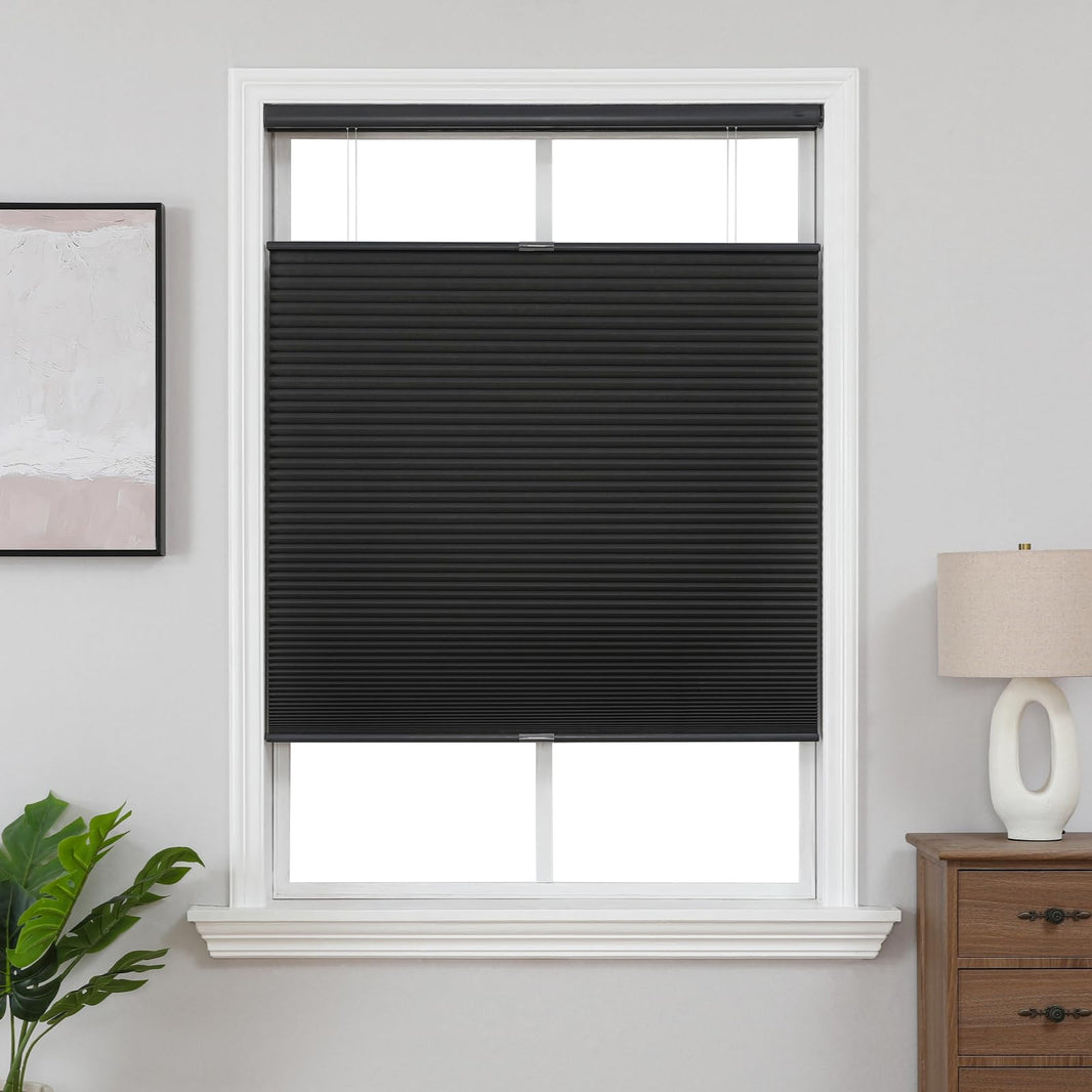 Custom No-Drill Honeycomb Shades - Cordless Blackout Blinds with Top Down Bottom Up Feature for Thermal and Noise Insulation