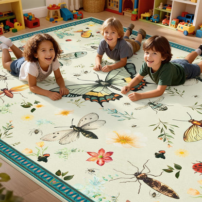 Joydeco Insect Bathroom Rugs Non Slip Washable, Floral Kitchen Rugs Non Slip, Soft Low-Pile Ultra Thin Boho Indoor Floor Throw Carpet for Entryway Bedroom Laundry Entrance