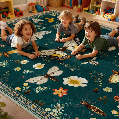 Joydeco Insect Bathroom Rugs Non Slip Washable, Floral Kitchen Rugs Non Slip, Soft Low-Pile Ultra Thin Boho Indoor Floor Throw Carpet for Entryway Bedroom Laundry Entrance