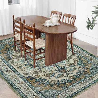 Joydeco Runner Rug Non Slip Machine Washable Vintage Rug, Low Pile Non Slip Chenille Print Rugs for Living Room, Entryway, Bedroom, Kitchen and Corridor, Bathroom