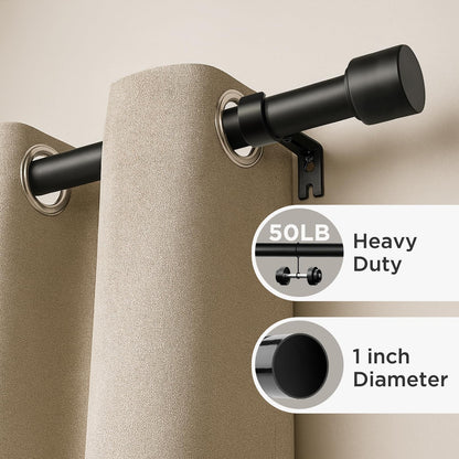 Joydeco Modern Brown Adjustable Curtain Rod 32 to 88 Inches - 1 Inch Diameter Heavy Duty Rod for Living Room & Bedroom