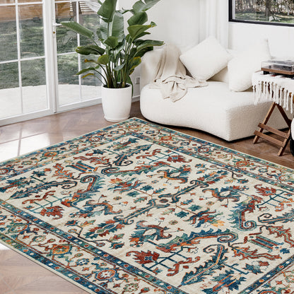 Joydeco Runner Rug Non Slip Machine Washable Vintage Rug, Low Pile Non Slip Chenille Print Rugs for Living Room, Entryway, Bedroom, Kitchen and Corridor, Bathroom