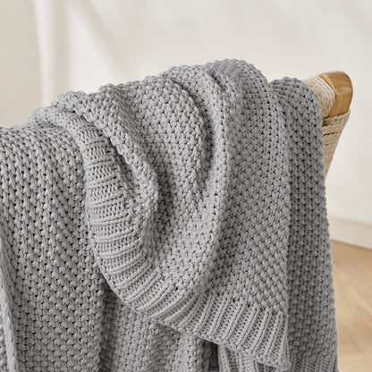 Joydeco Chunky Cable Knit Throw Blanket, Lightweight 100% Cotton Soft Cozy Throw Twin Blanket for Couch Bed and Sofa, Rustic Breathable Farmhouse Blanket Gift for Women Men