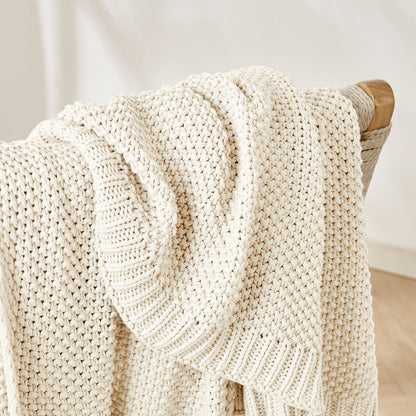 Joydeco Chunky Cable Knit Throw Blanket, Lightweight 100% Cotton Soft Cozy Throw Twin Blanket for Couch Bed and Sofa, Rustic Breathable Farmhouse Blanket Gift for Women Men