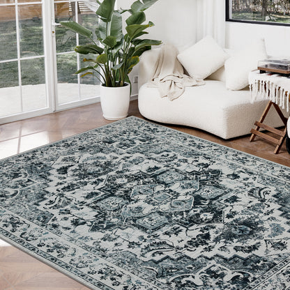 Joydeco Runner Rug Non Slip Machine Washable Vintage Rug, Low Pile Non Slip Chenille Print Rugs for Living Room, Entryway, Bedroom, Kitchen and Corridor, Bathroom