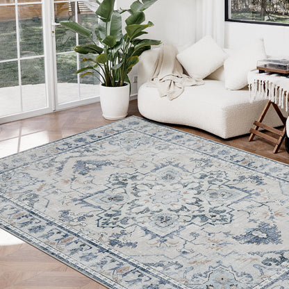 Joydeco Living Room Rug, Non Slip Machine Washable Vintage Runner Rug, Low Pile Lightweight Chenille Print Rugs for Entryway, Hallway, Bedroom, Kitchen and Corridor