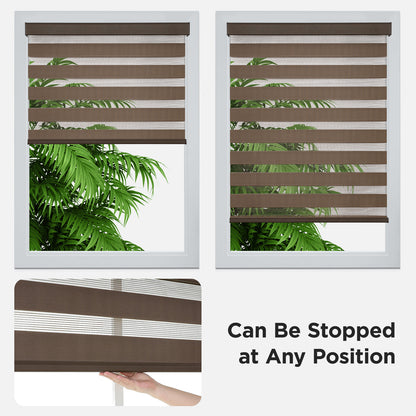 Joydeco Cordless Zebra Blinds for Windows, Dual Layer Light Control Window Blinds with Light-Proof Aluminum Cover, Free-Stop Roller Shades for Home & Office