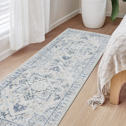 Joydeco Living Room Rug, Non Slip Machine Washable Vintage Runner Rug, Low Pile Lightweight Chenille Print Rugs for Entryway, Hallway, Bedroom, Kitchen and Corridor