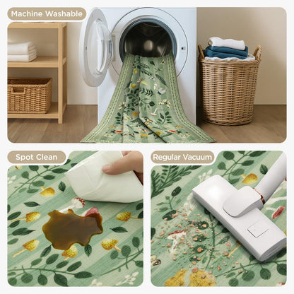 Joydeco Insect Washable Bathroom Rug, Botanical Kitchen Runner Rug Non Slip, Boho Ultra-Thin Soft Indoor Floor Carpet Runners for Hallways Entryway Entrance Laundry