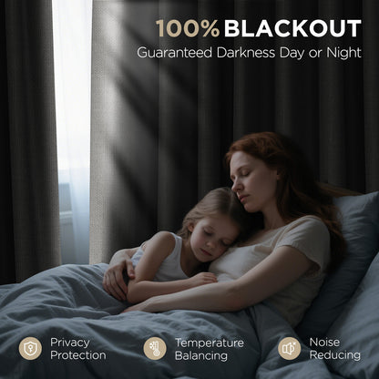 Joydeco 100% Blackout Curtains 63 Inch Length, Living Room Curtains 2 Panels Set, Room Darkening Curtains w/Grommets, Textured Thermal Drapes, Greyish White Blackout Curtains for Bedroom (42x63inch)
