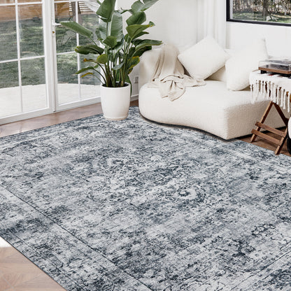Joydeco Living Room Rug, Non Slip Machine Washable Vintage Runner Rug, Low Pile Lightweight Chenille Print Rugs for Entryway, Hallway, Bedroom, Kitchen and Corridor