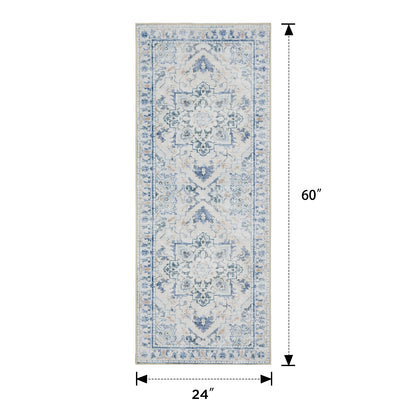 Joydeco Living Room Rug, Non Slip Machine Washable Vintage Runner Rug, Low Pile Lightweight Chenille Print Rugs for Entryway, Hallway, Bedroom, Kitchen and Corridor