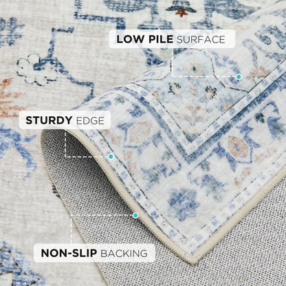 Joydeco Living Room Rug, Non Slip Machine Washable Vintage Runner Rug, Low Pile Lightweight Chenille Print Rugs for Entryway, Hallway, Bedroom, Kitchen and Corridor