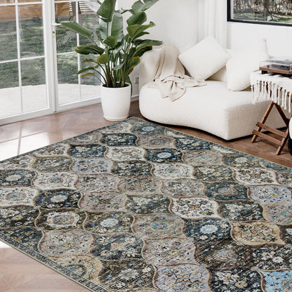 Joydeco Runner Rug Non Slip Machine Washable Vintage Rug, Low Pile Non Slip Chenille Print Rugs for Living Room, Entryway, Bedroom, Kitchen and Corridor, Bathroom