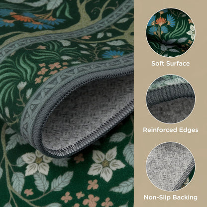 Joydeco Floral Washable Runner Rug for Kitchen, Forest Hallway Non Slip, Boho Botanical Ultra-Thin Soft Indoor Floor Throw Carpet for Bathroom Entryway Foyer