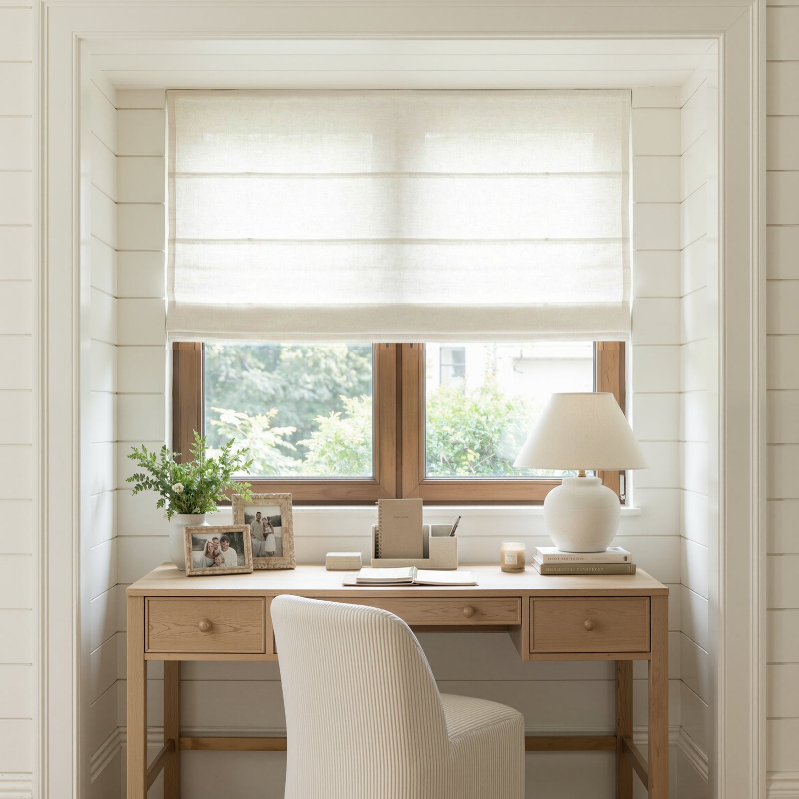 Joydeco Rowan linen Roman shade, light filtering window treatment