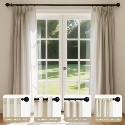 Joydeco Matte Black Adjustable Curtain Rod 32 to 120 Inches - 1 Inch Diameter Heavy Duty Rod for Sliding Doors, Patio & Outdoor