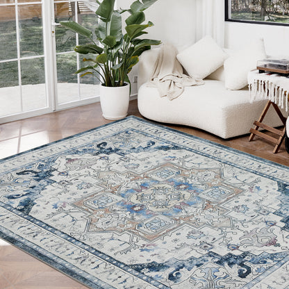 Joydeco Runner Rug Non Slip Machine Washable Vintage Rug, Low Pile Non Slip Chenille Print Rugs for Living Room, Entryway, Bedroom, Kitchen and Corridor, Bathroom