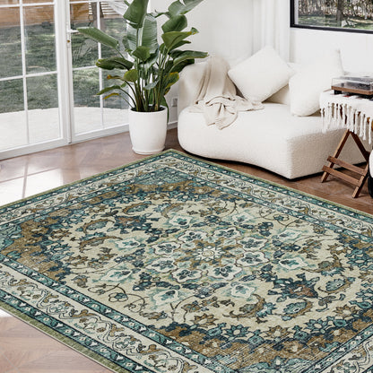 Joydeco Runner Rug Non Slip Machine Washable Vintage Rug, Low Pile Non Slip Chenille Print Rugs for Living Room, Entryway, Bedroom, Kitchen and Corridor, Bathroom