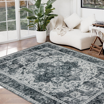 Joydeco Runner Rug Non Slip Machine Washable Vintage Rug, Low Pile Non Slip Chenille Print Rugs for Living Room, Entryway, Bedroom, Kitchen and Corridor, Bathroom