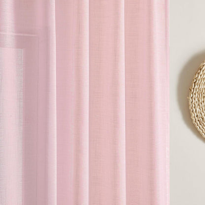 Joydeco sheer beige curtains with linen texture, 2 panels, light filtering and privacy for living room.