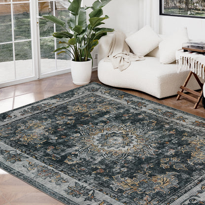 Joydeco Runner Rug Non Slip Machine Washable Vintage Rug, Low Pile Non Slip Chenille Print Rugs for Living Room, Entryway, Bedroom, Kitchen and Corridor, Bathroom