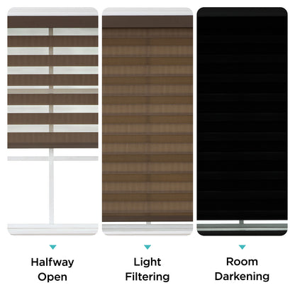 Joydeco Cordless Zebra Blinds (Pro), Dual Layer Light Control Zebra Blinds for Windows, Light-Proof Aluminum Cover, Free-Stop Roller Shades for Home & Office