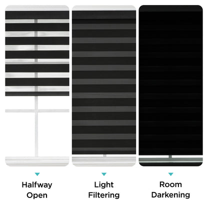 Joydeco Cordless Zebra Blinds (Pro), Dual Layer Light Control Zebra Blinds for Windows, Light-Proof Aluminum Cover, Free-Stop Roller Shades for Home & Office