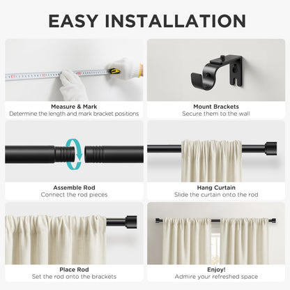 Joydeco Modern Brown Adjustable Curtain Rod 32 to 88 Inches - 1 Inch Diameter Heavy Duty Rod for Living Room & Bedroom