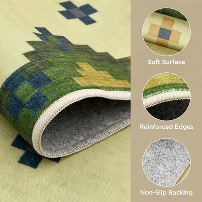 Joydeco Checkered Pink Kitchen Runner Rug Non Slip, Washable Bathroom, Modern Soft Low-Pile Ultra Thin Indoor Floor Throw Carpet for Bedroom Laundry Room Entrance Entryway