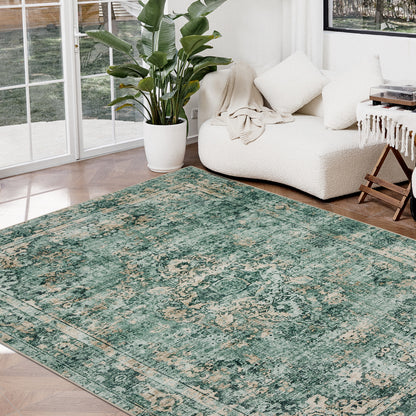 Joydeco Runner Rug Non Slip Machine Washable Vintage Rug, Low Pile Non Slip Chenille Print Rugs for Living Room, Entryway, Bedroom, Kitchen and Corridor, Bathroom